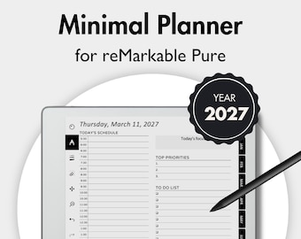 Planner for reMarkable Pure, Daily Planner for reMarkable, Templates for reMarkable, To Do, Calendar, Notes, Finances, Project, Organizer