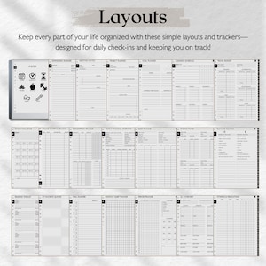 Peut inclure: Un ensemble de pages de planificateur imprimables avec diff&eacute;rentes mises en page et suivis pour organiser diff&eacute;rents aspects de la vie, notamment les d&eacute;fis quotidiens, les achats en ligne, les abonnements, les finances, le r&eacute;gime alimentaire, les plans de travail, les routines de soins personnels, les listes de lecture, les citations pr&eacute;f&eacute;r&eacute;es, la planification des repas, le suivi du sommeil, le suivi des r&egrave;gles et plus encore.