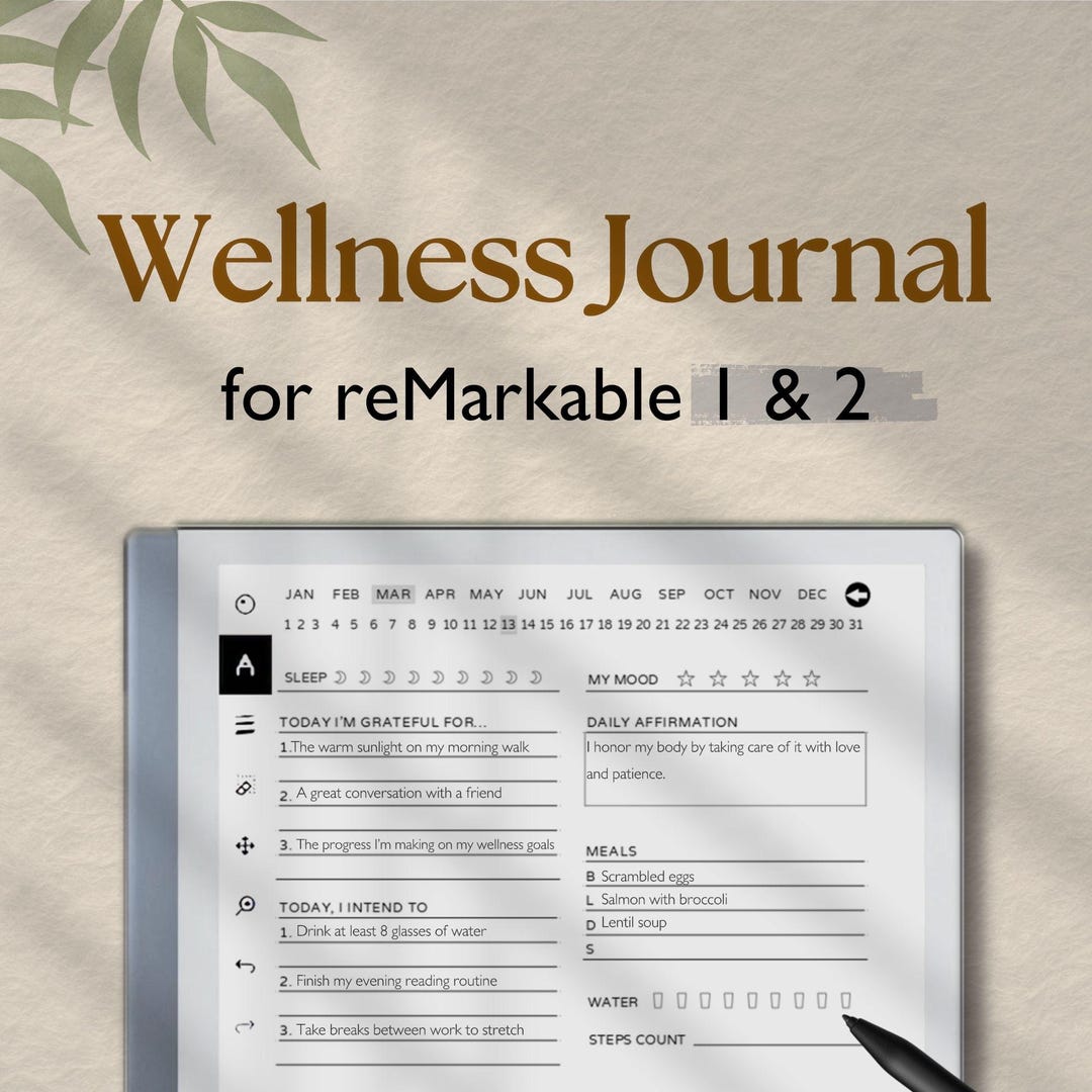 Wellness Journal for Remarkable 2, Daily Journal, Self Care Planner