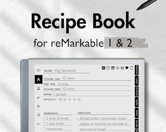 Recipe Book for reMarkable 2, Recipe Journal, Recipe Template, Digital Cookbook, Meal Planner for reMarkable, Grocery list, Recipe Organizer