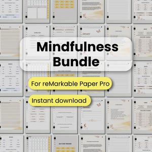 Könnte beinhalten: Ein digitales Planer-Paket für reMarkable Paper Pro mit verschiedenen Vorlagen wie Monatskalendern, Selbstpflege-Trackern, Indexseiten und Reflexionsvorlagen in beigen und weißen Layouts mit Schmetterlingssymbolen und Text.