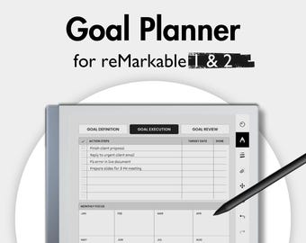 Goal Planner For remarkable 2, Template for remarkable, Goal Template Goal Tracker Goal Setting Planner Monthly Goal Yearly Goal