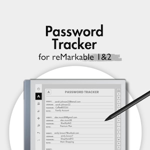 Wachtwoordtracker voor reMarkable 2, sjablonen voor opmerkelijk, wachtwoordbehoud, wachtwoordlogboek, wachtwoordmanager, gelinkt notitieblok