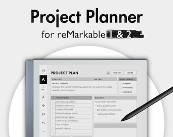 Project Planner for reMarkable 2, Templates for remarkable, Project Notes Project Tracker Project Management, Work Planner Business