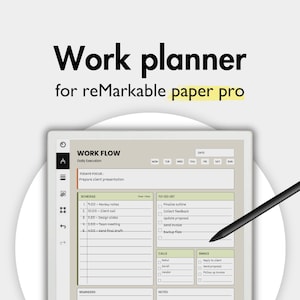 Remarkable Paper Pro用ワークプランナー、Remarkable用テンプレート、ワークスケジュールテンプレート、チェックリスト、ワークデイオーガナイザー、ToDoリスト（毎日）