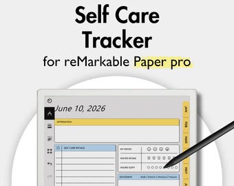 Self Care Tracker for Remarkable Paper Pro, Templates Journal Habit Tracker Mood Tracker Gratitude Journal life organizer Wellness Tracker