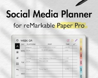 Social Media Planner for reMarkable Paper Pro, Content Calendar Weekly Instagram Planner Monthly Content Planner Social Media Tracker