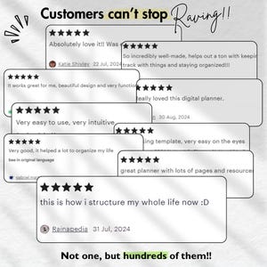 May include: A collection of overlapping five-star customer reviews displayed on a white background. The text at the top reads Customers can't stop Raving!! and the text at the bottom reads Not one, but hundreds of them!!