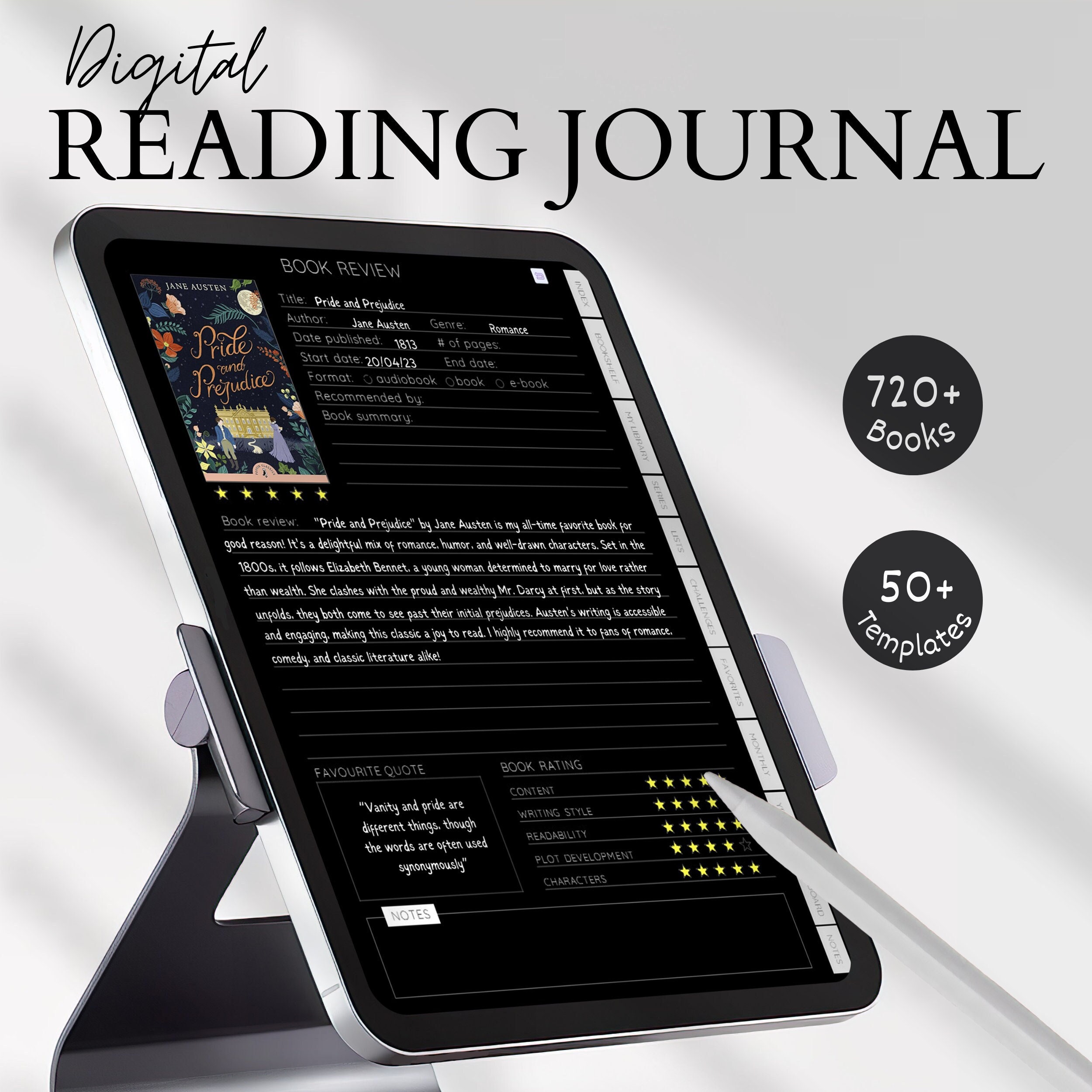 Digital Reading Journal Digital Reading Log Goodnotes Book Tracker ...