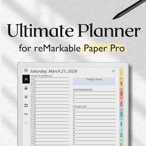 Planner voor reMarkable Paper Pro, 2026 Planner voor reMarkable, sjablonen voor reMarkable, taken, agenda, notities, financiën, project, agenda