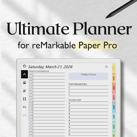 Planner for reMarkable Paper Pro, 2026 Planner for reMarkable, Templates for reMarkable, To Do, Calendar, Notes, Finances, Project, Agenda