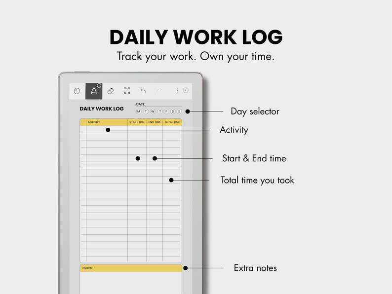 Work Log Template for Remarkable Move, Work Time Log, Hours Worked ...