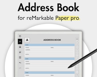 Adressbuch für Remarkable Paper Pro, Vorlage für Remarkable, Digitales Telefonbuch, Adressbuch, Kontaktbuch, Adresstracker