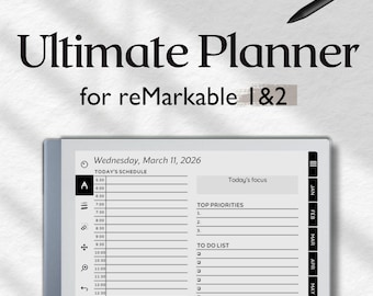 Planificador diario para reMarkable 2, 2026, Plantillas para reMarkable, Planificador definitivo, Tareas pendientes, Calendario, Finanzas, Proyecto