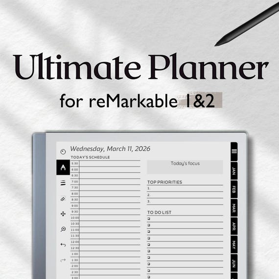 Daily Planner for reMarkable 2, 2026 Planner for reMarkable, Templates for reMarkable, Ultimate Planner, To Do, Calendar, Finances, Project