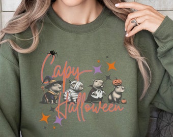 Capibara-trui, capy-halloweenshirt, herfstsweater, girly halloween, Trick or Treat-shirt, schattige capibara's in kostuum, capibara