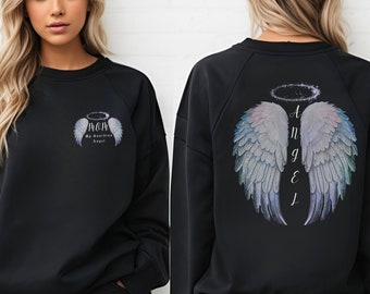 Sudadera con alas de ángel en memoria de mamá, regalo de ángel de la guarda para el duelo, sudadera con cuello redondo conmemorativa para el duelo y el recuerdo