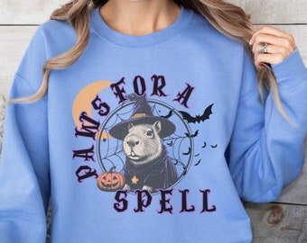 Capibara-sweater, capibara-shirt voor Halloween, grappig capibara-sweater, poten voor een spreuk, heks-sweater, cadeau voor Halloween, spreuken
