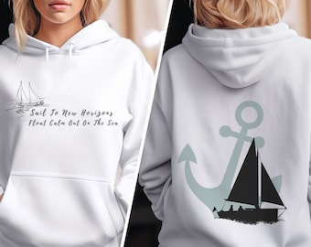 Zeilen hoody sweatshirt, strandkleding voor vakanties aan de kust cadeau voor strandliefhebbers, kuststijl shirt vakantiestijl oceaanzeilen