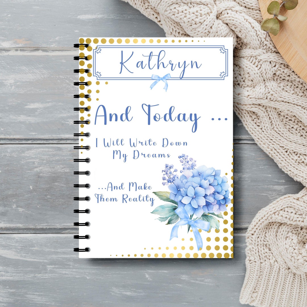Custom Notebook, Hardcover Floral Spiral Notebook, Ruled Line Blue ...