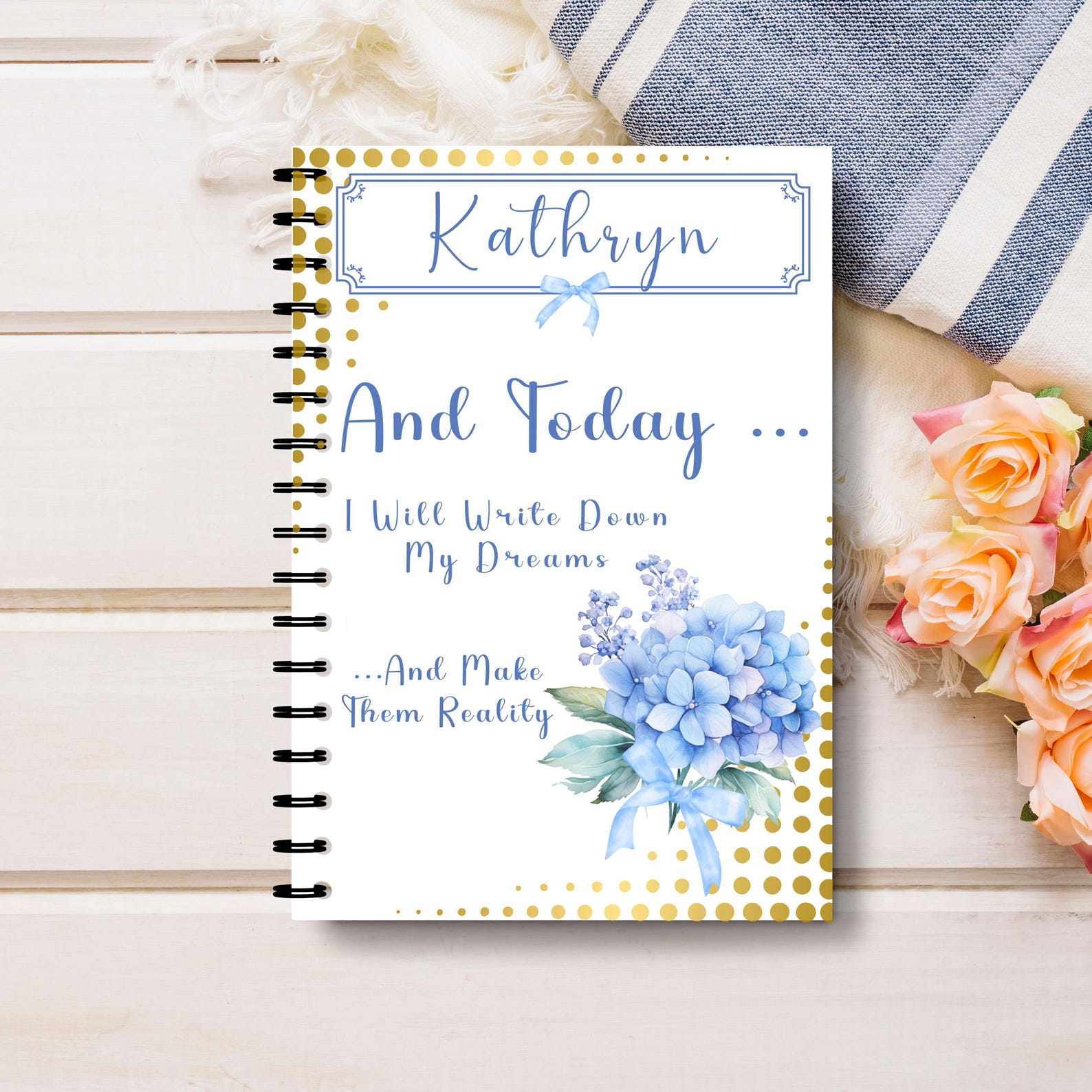 Custom Notebook, Hardcover Floral Spiral Notebook, Ruled Line Blue ...