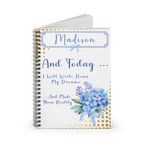 Custom Notebook, Hardcover Floral Spiral Notebook, Ruled Line Blue ...