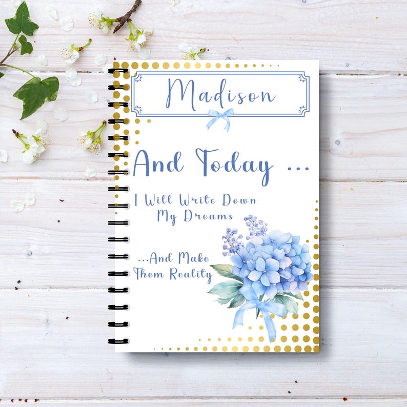 Custom Notebook, Hardcover Floral Spiral Notebook, Ruled Line Blue ...