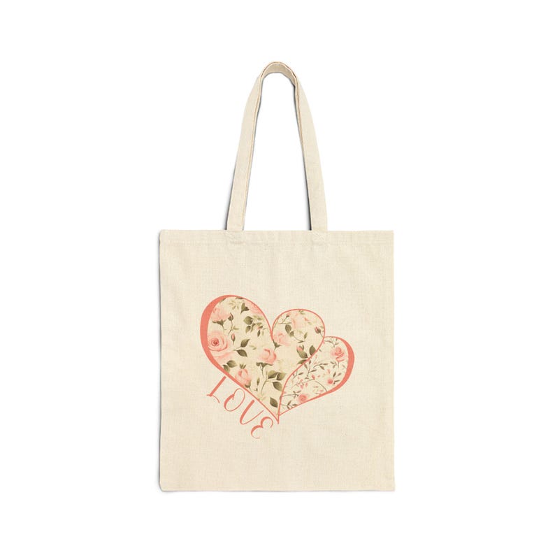 Love Language Heart and Floral Print Linen Tote Bag