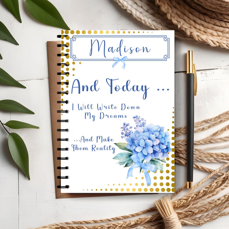 Custom Notebook, Hardcover Floral Spiral Notebook, Ruled Line Blue ...