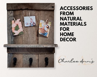 Rustic Pallet Three-Key Ring Holder with Mini Clothespins for Your Precious Memories