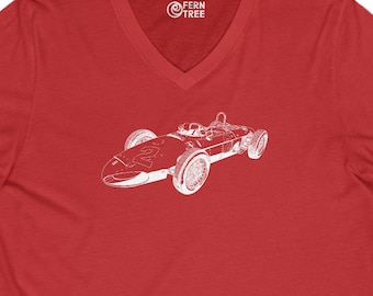 1961 Ferrari Sharknose V-Neck T-Shirt: Hand-Drawn F1 Racing Tee