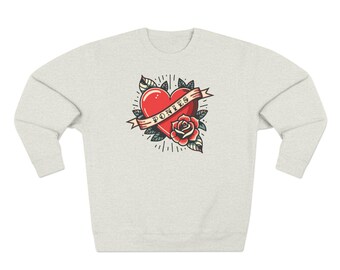 I Heart Ponies | Crewneck | Year of the Fire Horse | Vintage Tattoo Style | Oatmeal Heather
