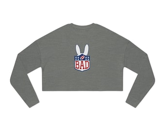 Puerto Rican Football Bunny Cropped Crewneck | Boricua Pride | Cute PR Apparel | Dark Heather
