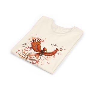 Kids Watercolor Phoenix T-Shirt | Hand-Drawn Art Tee | Bella+Canvas Youth Crew Neck | Free Shipping | Soft & Ethical | Natural