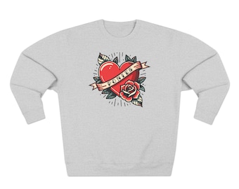I Heart Ponies | Crewneck | Year of the Fire Horse | Vintage Tattoo Style | Heather Grey