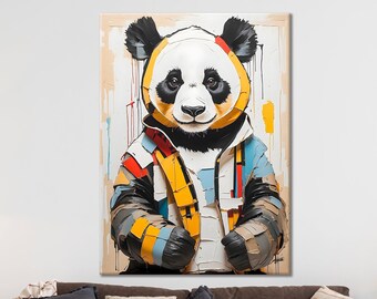 Colorful Panda Oil Painting Canvas, Panda Wall Hanging, High-Quality Poster, Ideal Gift Canvas, Kids Decor, Animal Decor, Gift for Mothers