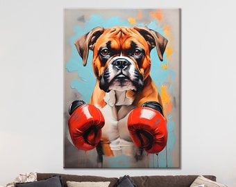 Boxing Bulldog Print Canvas, Bulldog Wall Decor, Home Decor Gifts, Funny Bathroom Decor, Bulldog Gifts, Gold/White/Black Frame Art Options