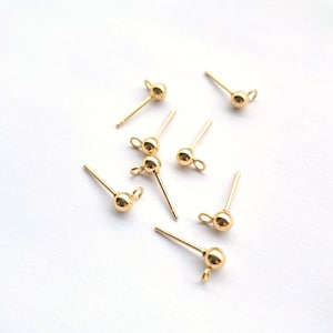 Gold Plated Stainless Steel Ball Stud Earrings with Loop: Jewelry Making Supplies