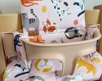 Two part set of waterproof cushions for Stokke Tripp Trapp pink cats