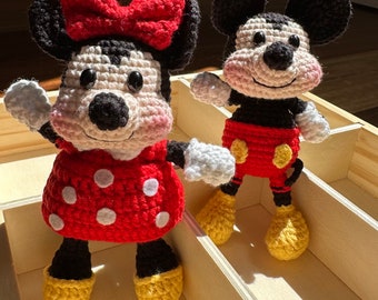 Handmade Mickey Mouse and Minnie Mouse Crochet, Toy plush, Amigurumi, keychain ornaments