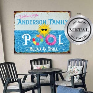 Custom Pool Sign Personalized Pool Metal Sign Indoor Outdoor Aluminum Pool Sign Backyard Pool Decor Patio Sign Custom Family Name Sign
