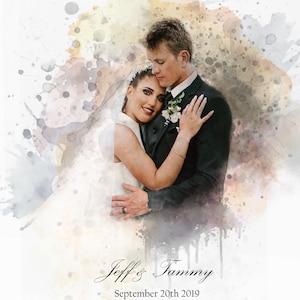 Watercolor Couple Portrait from Photo, Wedding Watercolor, Anniversary Gift for Wife Husband Parent Friend, Engagement Gift, Wedding Gift