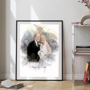 Watercolor Wedding Father Daughter Portrait from Photo, Custom, Anniversary Gift for Wife Husband Parent Friend, Father&#39;s Day Gift