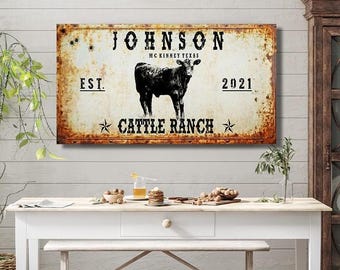 Rustic Cattle Ranch Sign Personalized Ranch Wall Art Decor Canvas Custom Made Personalized Gift, Gift for Home, Gift for Farm Ranch