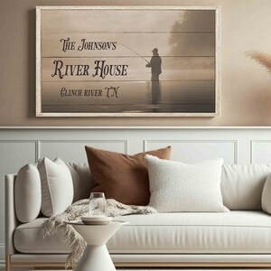 Custom River House Canvas Sign, Personalized River House Sign, River House Canvas Sign on Wood Background, Gift for New Home.