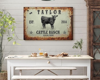 Rustic Cattle Ranch Canvas Sign Personalized Ranch Wall Art Farm Decor Ranch Decor Country Home Decor Gift for Farm, Gift for Ranch