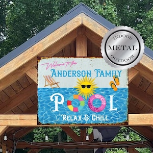 Custom Pool Sign Personalized Pool Metal Sign Indoor Outdoor Aluminum Pool Sign Backyard Pool Decor Patio Sign Custom Family Name Sign
