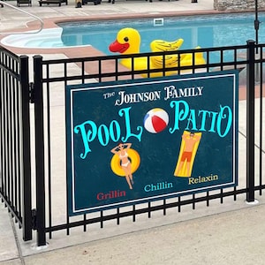 Custom Pool Sign Personalized Pool Metal Sign Indoor Outdoor Aluminum Pool Sign Backyard Pool Decor Patio Sign Custom Family Name Sign