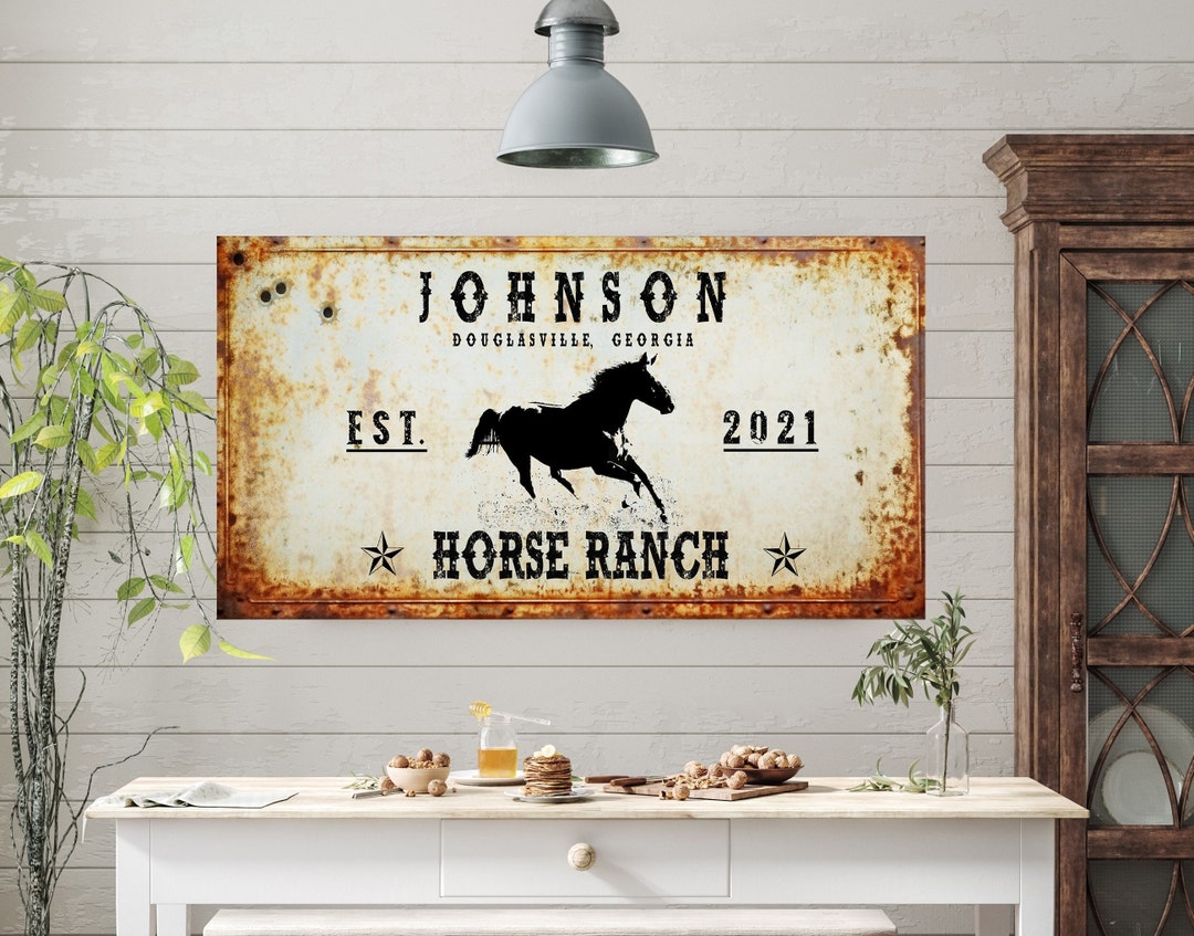 Rustic Horse Ranch Sign, Personalized Ranch Wall Art Decor Canvas ...