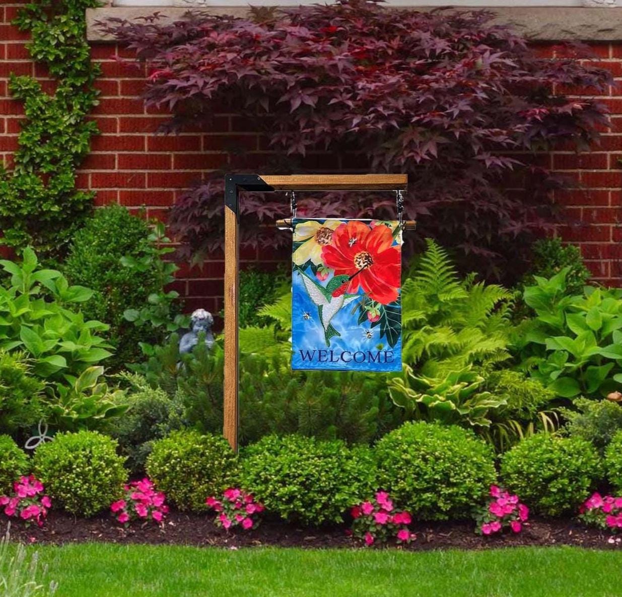 Rustic Wood Garden Flag Post: Metal Sign & House Number Display - Etsy
